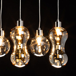 Люстра с 3-мя плафонами волнообразной формы цвета янтарь и 2-мя прозрачными шарообразными плафонами Lucid Rain  варинант исполнения - 5 | Loft Concept в Омске