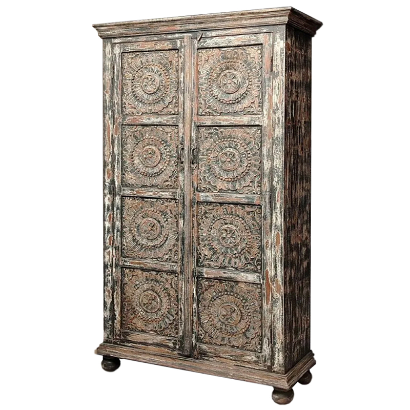 Индийский шкаф с орнаментом резьба из дерева Indian Antique Furniture Серый Индийский шкаф с орнаментом резьба из дерева Indian Antique Furniture Серый в Омске | Loft Concept