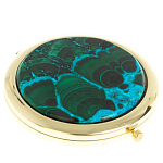 Зеркало карманное складное круглое из натурального камня Малахит с Хризоколлой в подарочной упаковке Gold Stone Mirrors варинант исполнения - 1 | Loft Concept в Омске