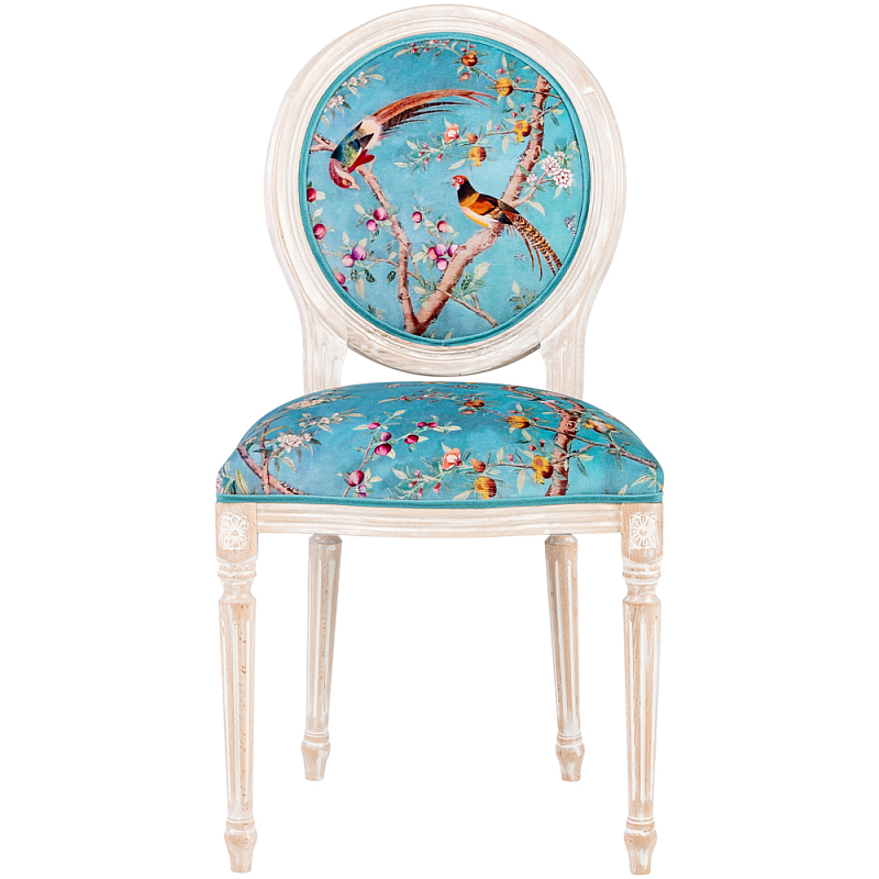 Стул из массива бука бирюзовый с изображением птиц и цветов Turquoise Beige Chinoiserie Peach Garden Chair Бирюзовый Мульти Бежевый Стул из массива бука бирюзовый с изображением птиц и цветов Turquoise Beige Chinoiserie Peach Garden Chair Бирюзовый Мульти Бежевый в Омске | Loft Concept