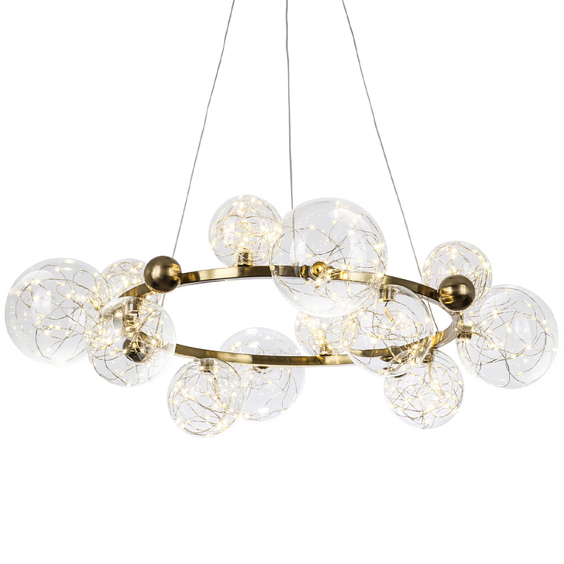 Дизайнерская кольцевая люстра с гирляндой внутри стеклянных плафонов Iona Garland Chandelier 12 Прозрачное Стекло Бронза в Омске | Loft Concept 