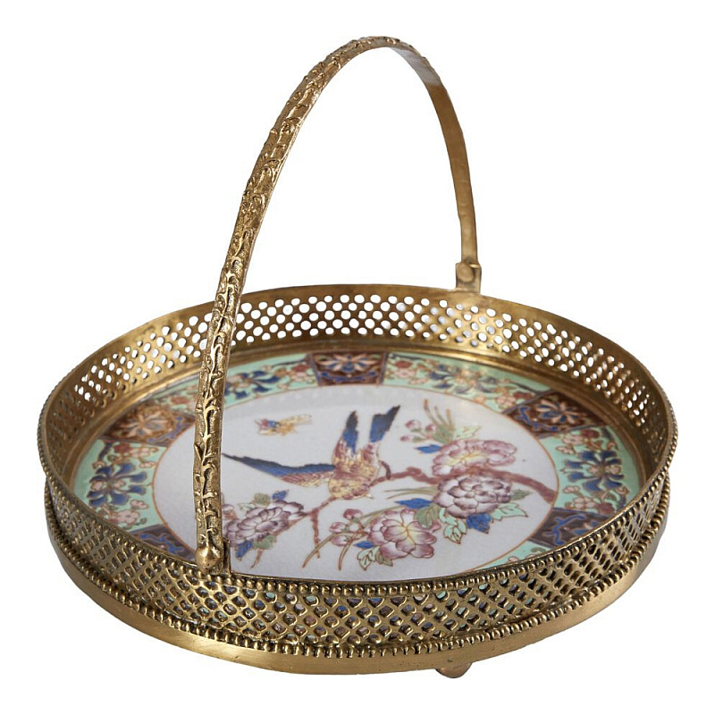 Блюдо фарфоровое с бронзовой ручкой Paradise Dish with Handle Бронза Мульти в Омске | Loft Concept 