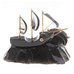 Часы настольные в виде парусника из натурального камня Обсидиан Sailboat Stone Clock варинант исполнения - 6 | Loft Concept в Омске