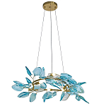 Люстра светодиодная золотистом каркасе с синими стеклянными листьями Blue Light Wreath варинант исполнения - 1 | Loft Concept в Омске