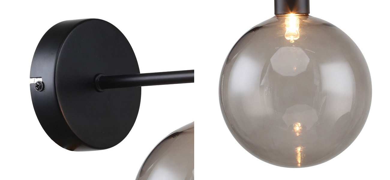 Бра с выдувным плафоном серого цвета Carmella Globe Black Бра с выдувным плафоном серого цвета Carmella Globe Black - Loft-Concept в Омске