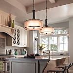 Люстра подвесная с двойным круглым плафоном из органзы и матового стекла Kichler варинант исполнения - 6 | Loft Concept в Омске