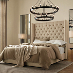 Кровать двуспальная бежевая с основанием из массива дерева с мягким изголовьем Flax Beds варинант исполнения - 3 | Loft Concept в Омске