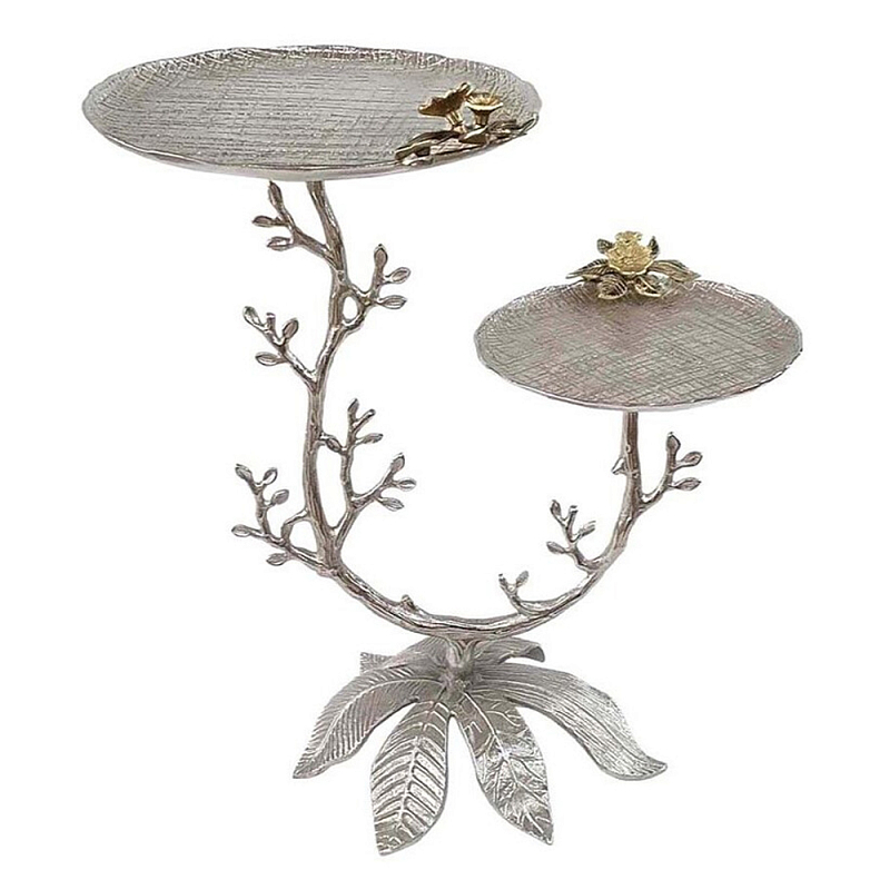 Столик с двумя круглыми столешницами на соновании виде изогнутых ветвей Forest Fairy Tale Серебряный в Омске | Loft Concept 