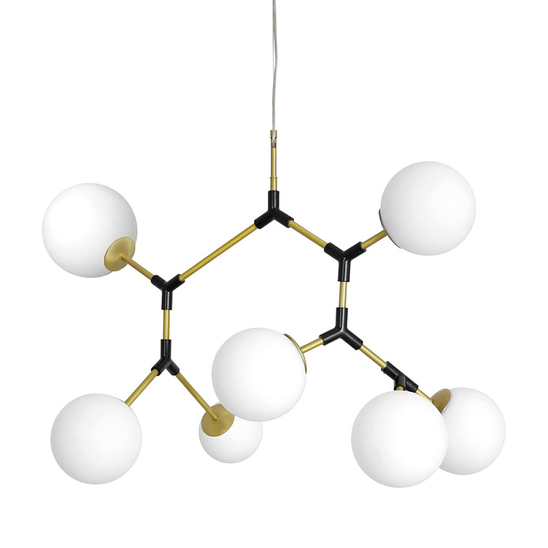 Люстра с 7-ю белыми шарообразными плафонами Natural Concepts Латунь Черный Белый в Омске | Loft Concept 
