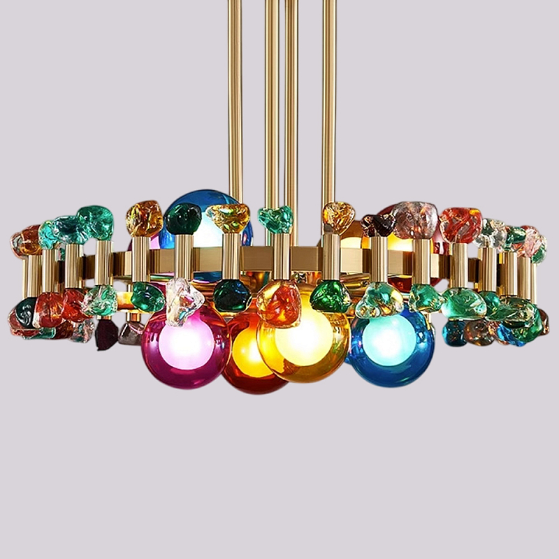 Люстра круглая золотистая с цветными плафонами Colorful Ball Candy Crystal Золотой Мульти Люстра круглая золотистая с цветными плафонами Colorful Ball Candy Crystal Золотой Мульти в Омске | Loft Concept