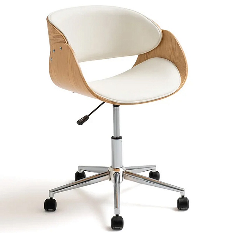 Вращающееся офисное кресло на колёсах Delwyn Chair White Белый Бежевый Хром Черный Вращающееся офисное кресло на колёсах Delwyn Chair White Белый Бежевый Хром Черный в Омске | Loft Concept