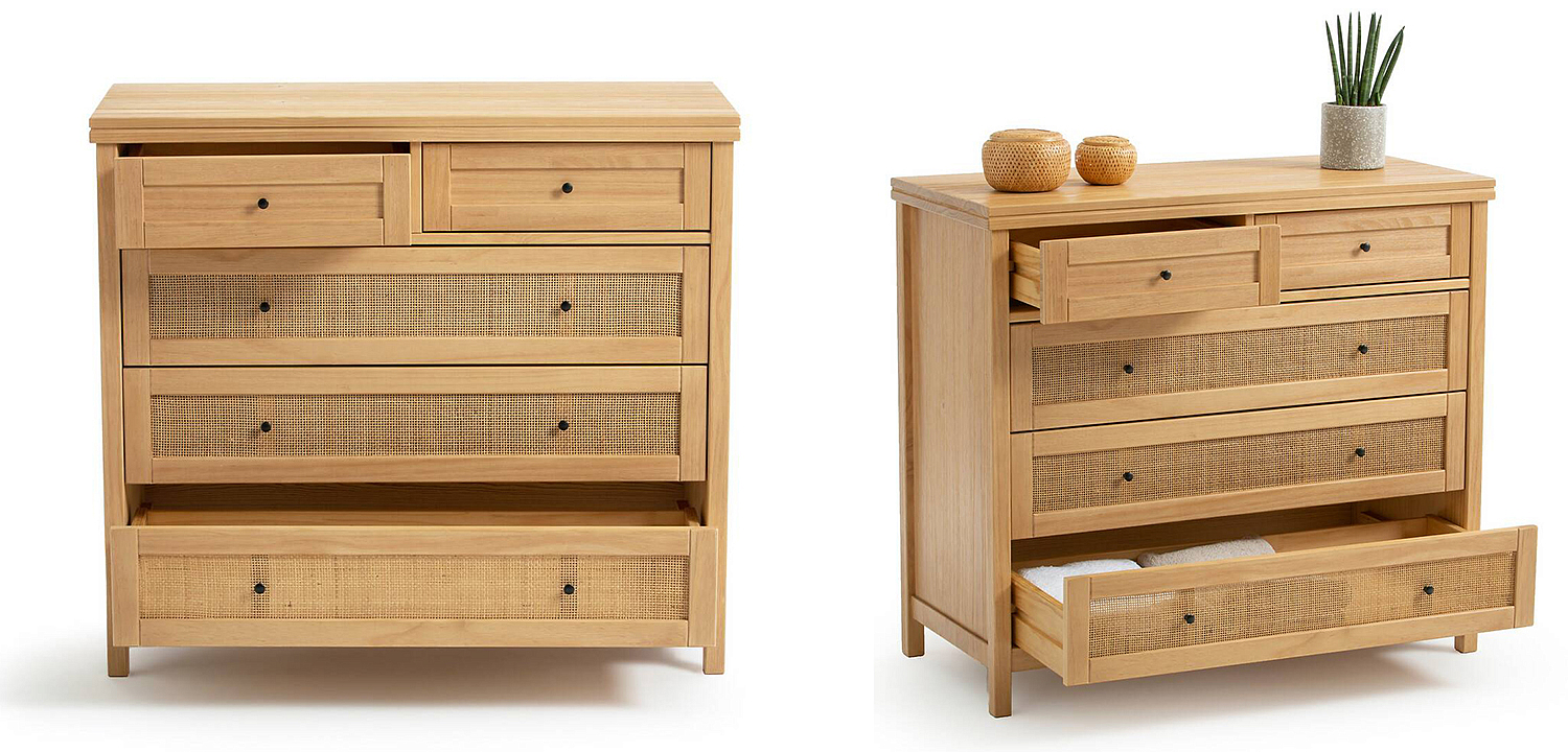 Комод в скандинавском стиле Niels Wicker 5 drawers ящики с плетеными вставками Комод в скандинавском стиле Niels Wicker 5 drawers ящики с плетеными вставками - Loft-Concept в Омске