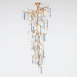 Люстра каскадная с прозрачными и голубыми подвесками в форме капель Droplet Chandelier