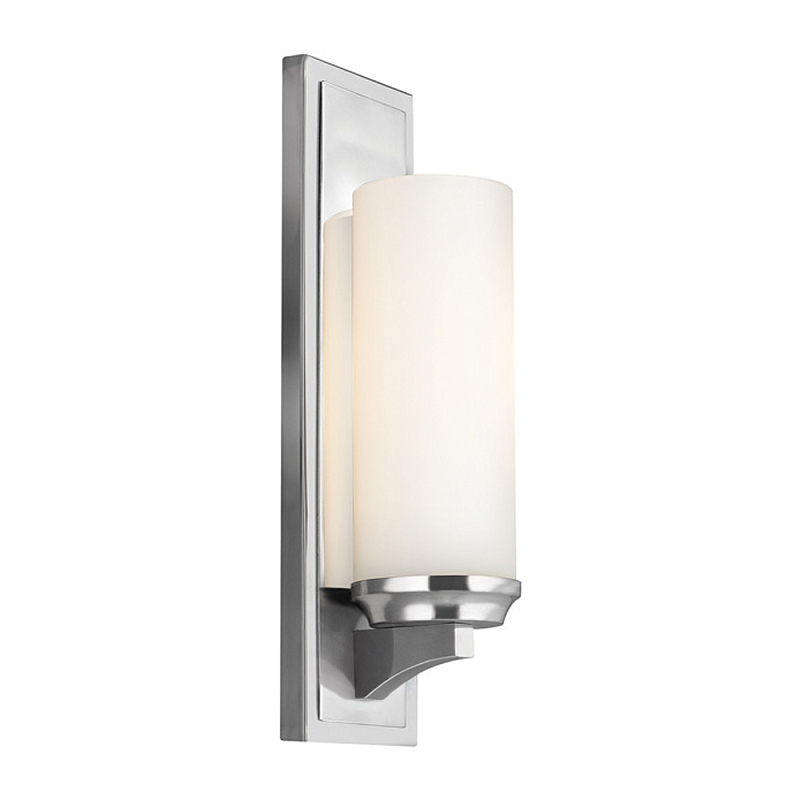 Бра для ванных комнат с белым цилиндрическим плафоном на прямоугольном основании цвета хром Feiss Хром Белый Бежевый в Омске | Loft Concept 