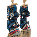Комплект из 2-х деревянных статуэток Asmat Straw Headdress Statuettes Blue Colorful Tattoo варинант исполнения - 3 | Loft Concept в Омске