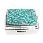 Таблетница карманная квадратная с 2-мя отделениями с зеркалом и накладкой из натурального камня Амазонит Silver Stone Pillboxes варинант исполнения - 3 | Loft Concept в Омске