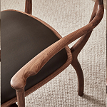 Стул деревянный с мягким сиденьем из коричневой натуральной кожи Moon Walnut Furniture варинант исполнения - 7 | Loft Concept в Омске