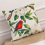 Декоративная подушка бежевая с изображением птиц и цветов Blooming Birds варинант исполнения - 2 | Loft Concept в Омске