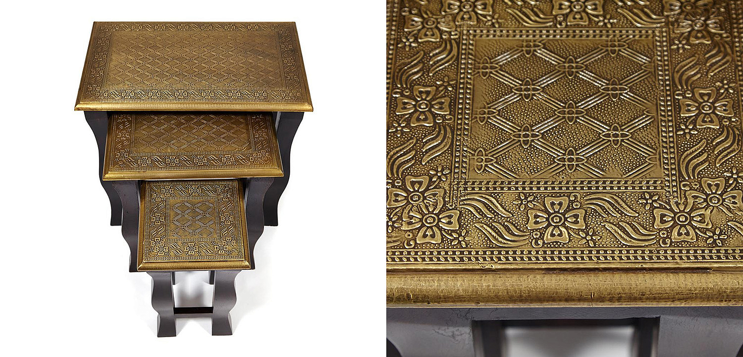 Комплект приставных столов Antique Indian Brass Mango Wood Tables Комплект приставных столов Antique Indian Brass Mango Wood Tables - Loft-Concept в Омске