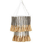 Подвесной светильник двухъярусный с декором из круглых деревянных бусин с кисточками Gray Brown Wooden Beads Chandelier варинант исполнения - 2 | Loft Concept в Омске