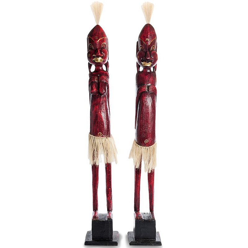Комплект из 2-х деревянных статуэток Asmat Tall Statuettes Red Красный Бежевый Комплект из 2-х деревянных статуэток Asmat Tall Statuettes Red Красный Бежевый в Омске | Loft Concept