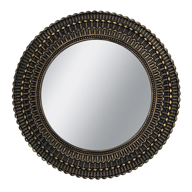 Зеркало круглое с текстурированным дизайном рамы Helios Винтажное Темное Золото  Черный в Омске | Loft Concept 