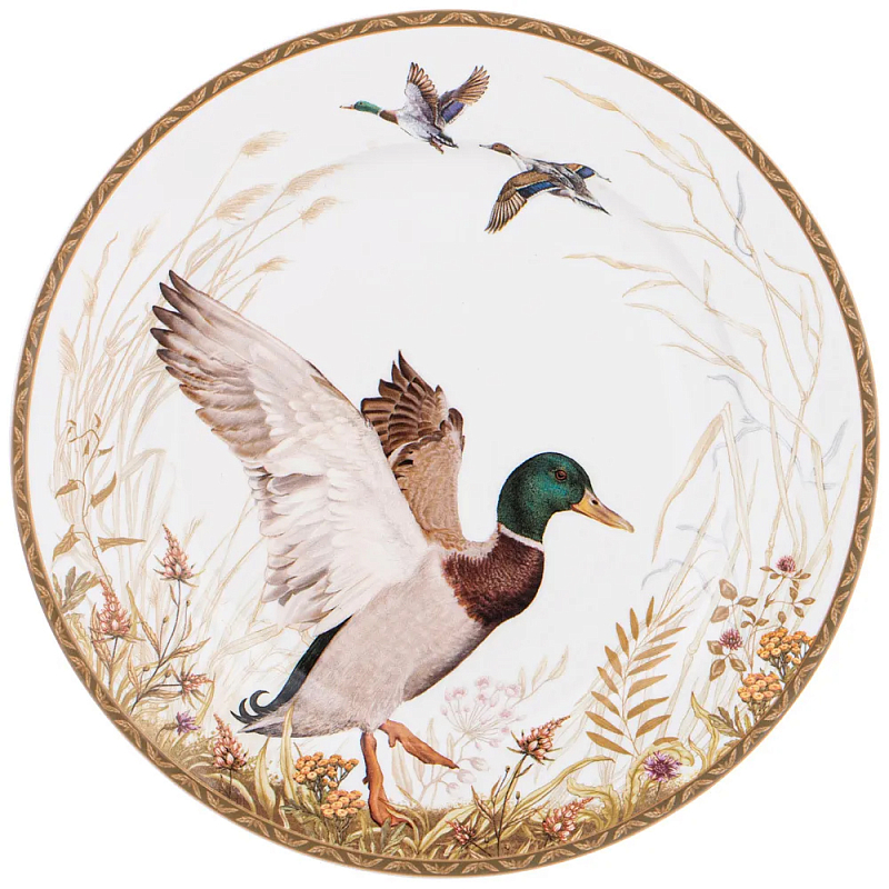 Тарелка закусочная из фарфора с изображением утки Hunting Porcelain Collection Белый Коричневый Мульти Тарелка закусочная из фарфора с изображением утки Hunting Porcelain Collection Белый Коричневый Мульти в Омске | Loft Concept