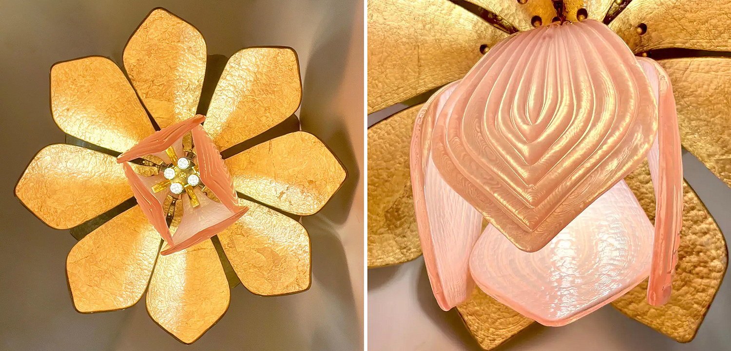 Люстра Contemporary Italian Brass Pink Gold Leaf Murano Glass Flower Chandelier Pendant Люстра Contemporary Italian Brass Pink Gold Leaf Murano Glass Flower Chandelier Pendant - Loft-Concept в Омске