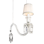 Подвесной светильник с белым текстильным абажуром и изогнутым хрустальным основанием с подвесками Lustre Reverie варинант исполнения - 4 | Loft Concept в Омске