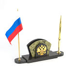 Визитница настольная с гербом и флагом России из природного камня змеевик Successful Leader варинант исполнения - 2 | Loft Concept в Омске