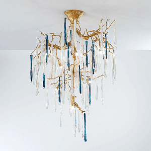 Люстра с прозрачными и голубыми подвесками в форме капель Droplet Chandelier