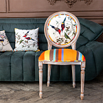 Стул бежевый в разноцветную полоску из натурального бука с изображением птиц и цветов Blooming Red Birds Colorful Stripes Chair варинант исполнения - 9 | Loft Concept в Омске