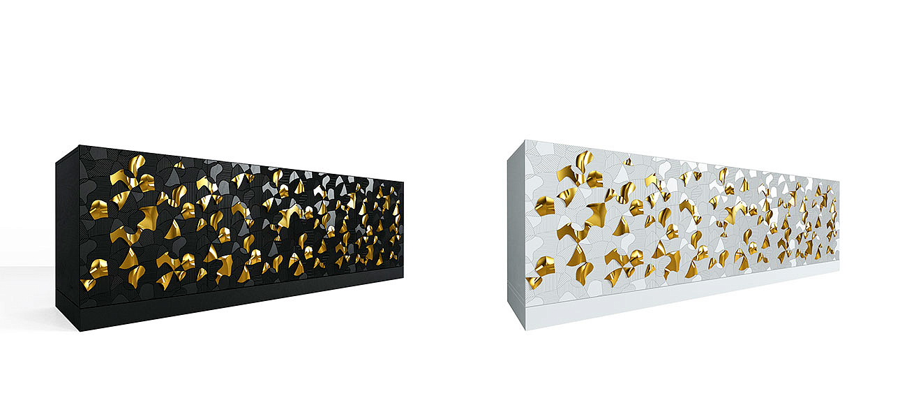 Комод большой инкрустированный золотым орнаментом Wooden Petals Gold - Loft-Concept в Омске