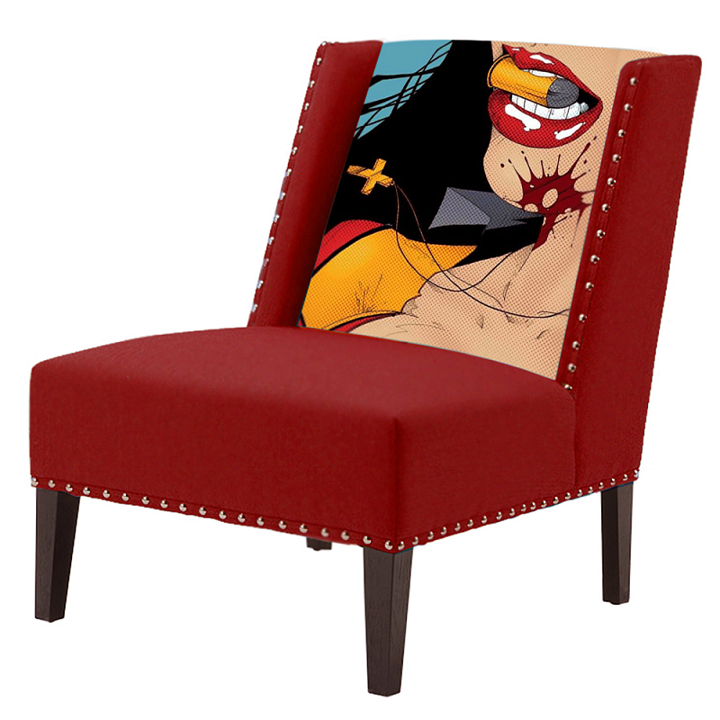 FUN Armchair "Super woman" Red Дизайнерское кресло с цветным принтом Бургундский красный в Омске | Loft Concept 