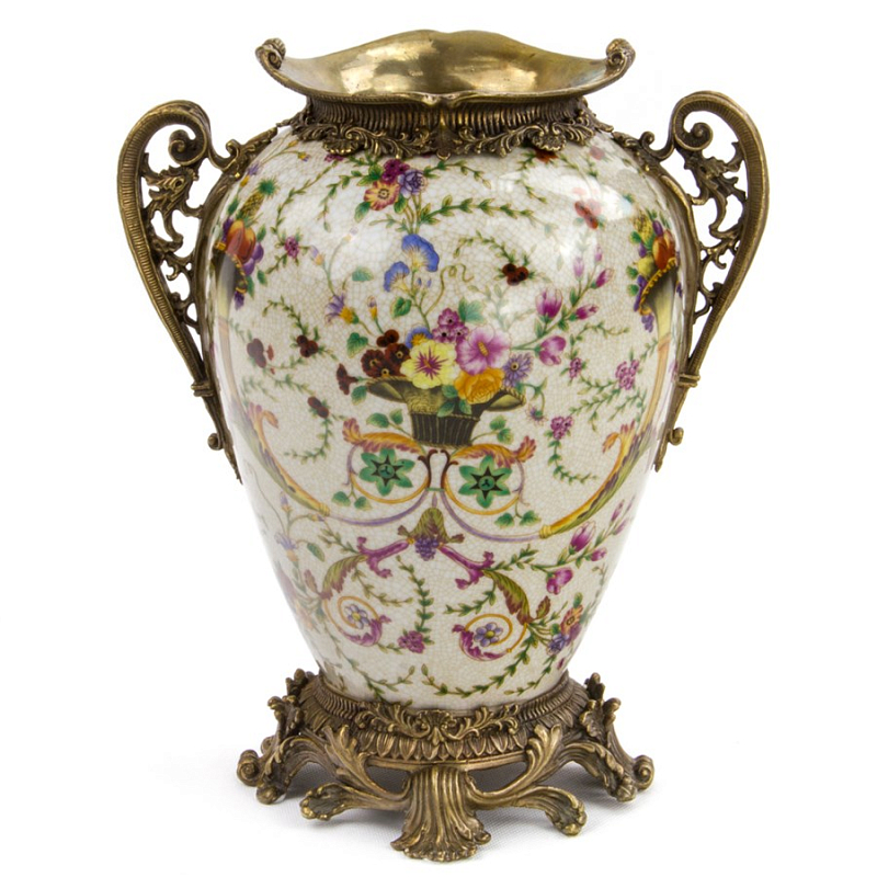Фарфоровая ваза Pot-Bellied Porcelain Vase Бежевый Бронза Фарфоровая ваза Pot-Bellied Porcelain Vase Бежевый Бронза в Омске | Loft Concept
