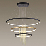 Люстра подвесная с 3-мя круглыми подвесами в черном и золотистом цвете и вертикальными подвесками Ring Horizontal варинант исполнения - 4 | Loft Concept в Омске