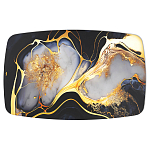 Обеденный стол с прямоугольной черно-золотой столешницей из стекла на 4-х металлических ножках Gold and Black Marble варинант исполнения - 2 | Loft Concept в Омске