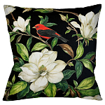 Декоративная подушка чёрная с изображением птицы в саду Blooming Red Birds варинант исполнения - 1 | Loft Concept в Омске