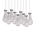 Люстра с 9-ю прозрачными плафонами из стекла в форме капли на прямоугольном потолочном основании цвета хром Lucid Rain  варинант исполнения - 1 | Loft Concept в Омске