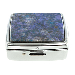 Таблетница карманная квадратная c 2-мя отделениями с зеркалом и накладкой из натурального камня Лазурит Silver Stone Pillboxes варинант исполнения - 3 | Loft Concept в Омске