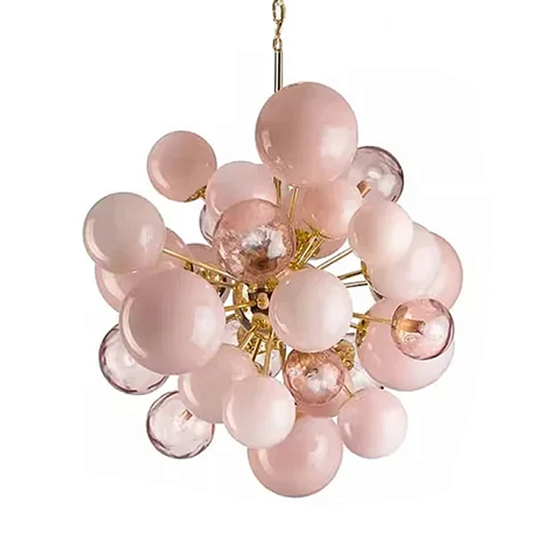 Люстра розовые шары на золотом каркасе Pink Light Bubbles Розовый Люстра розовые шары на золотом каркасе Pink Light Bubbles Розовый в Омске | Loft Concept