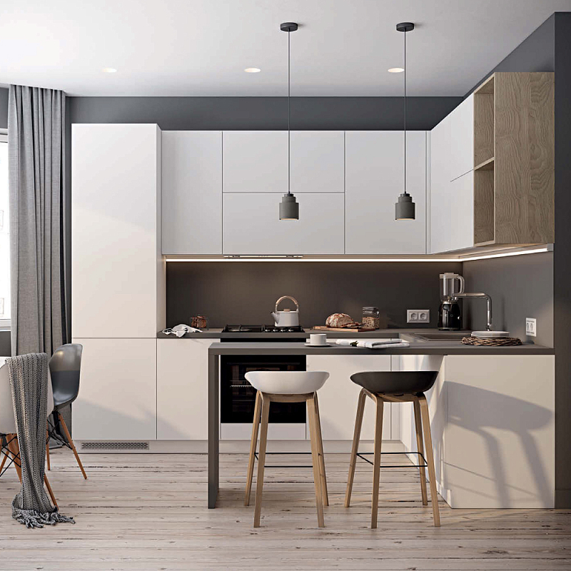 Кухонный гарнитур белый акриловый фасад Eveline White Kitchen Set Белый Древесина Серый Кухонный гарнитур белый акриловый фасад Eveline White Kitchen Set Белый Древесина Серый в Омске | Loft Concept