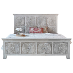 Двуспальная кровать из массива манго с резьбой Olan Grey Mango Bed варинант исполнения - 1 | Loft Concept в Омске