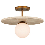 Потолочный светильник из травертина с плафоном из белого матового стекла Marble Glow варинант исполнения - 2 | Loft Concept в Омске