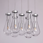 Люстра с 7-ю прозрачными плафонами из стекла в форме капли на круглом потолочном основании цвета хром Lucid Rain  варинант исполнения - 4 | Loft Concept в Омске