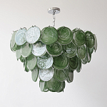Люстра из зеленых стеклянных дисков с перламутровым эффектом Green Glowing Glaze варинант исполнения - 5 | Loft Concept в Омске