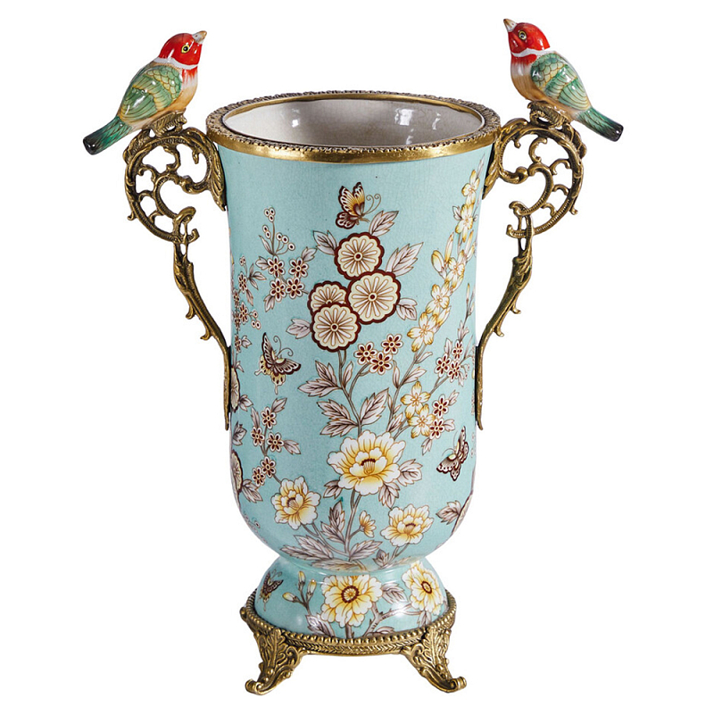 Ваза с двумя птичками из фарфора с бронзовыми элементами Garden of Eden Бронза Мульти в Омске | Loft Concept 