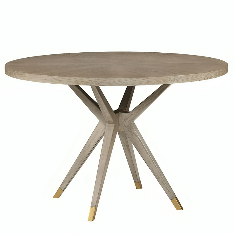 Стол обеденный круглый 4-х местный из дуба Round Oak Table Бежевый Черный Латунь Стол обеденный круглый 4-х местный из дуба Round Oak Table Бежевый Черный Латунь в Омске | Loft Concept