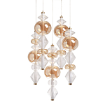 Люстра с плафонами из прозрачного и янтарного стекла в виде шаров и ромбов Gabriel Scott Luna варинант исполнения - 1 | Loft Concept в Омске