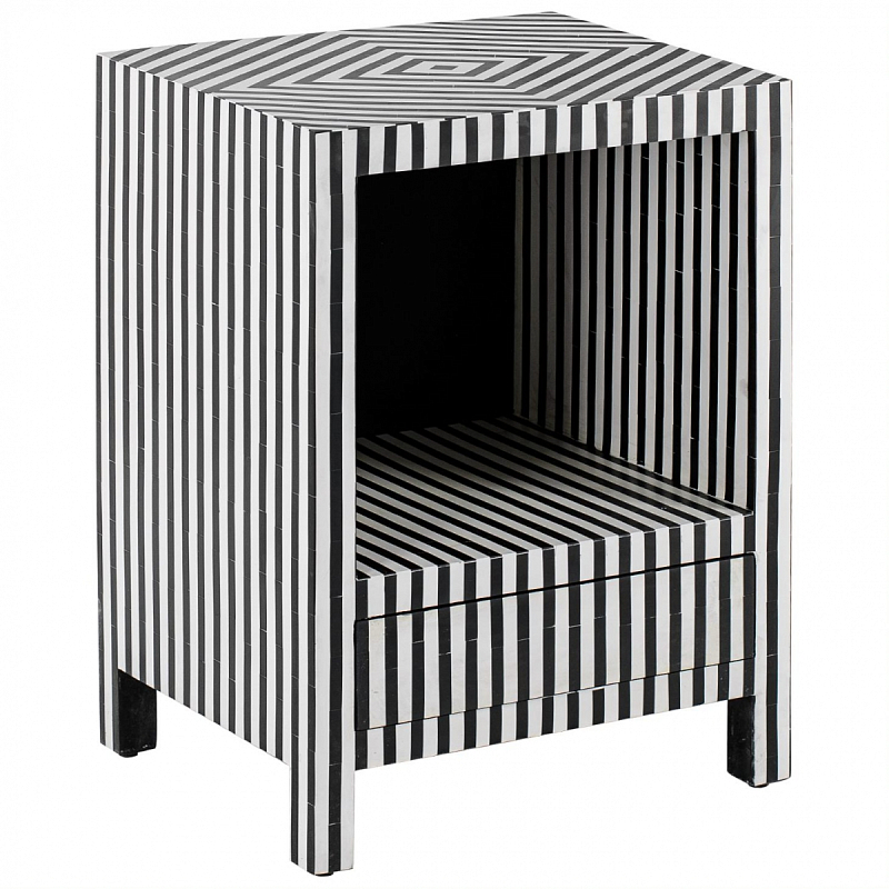 Тумбочка Black&white large storage Indian Bone Inlay nightstand Черно-белый в Омске | Loft Concept 